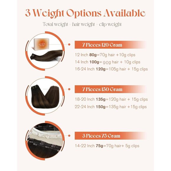 Clip in Hair Extensions Human Hair 18 Inch Straight Balayage Dark Brown - Picture 9 of 9